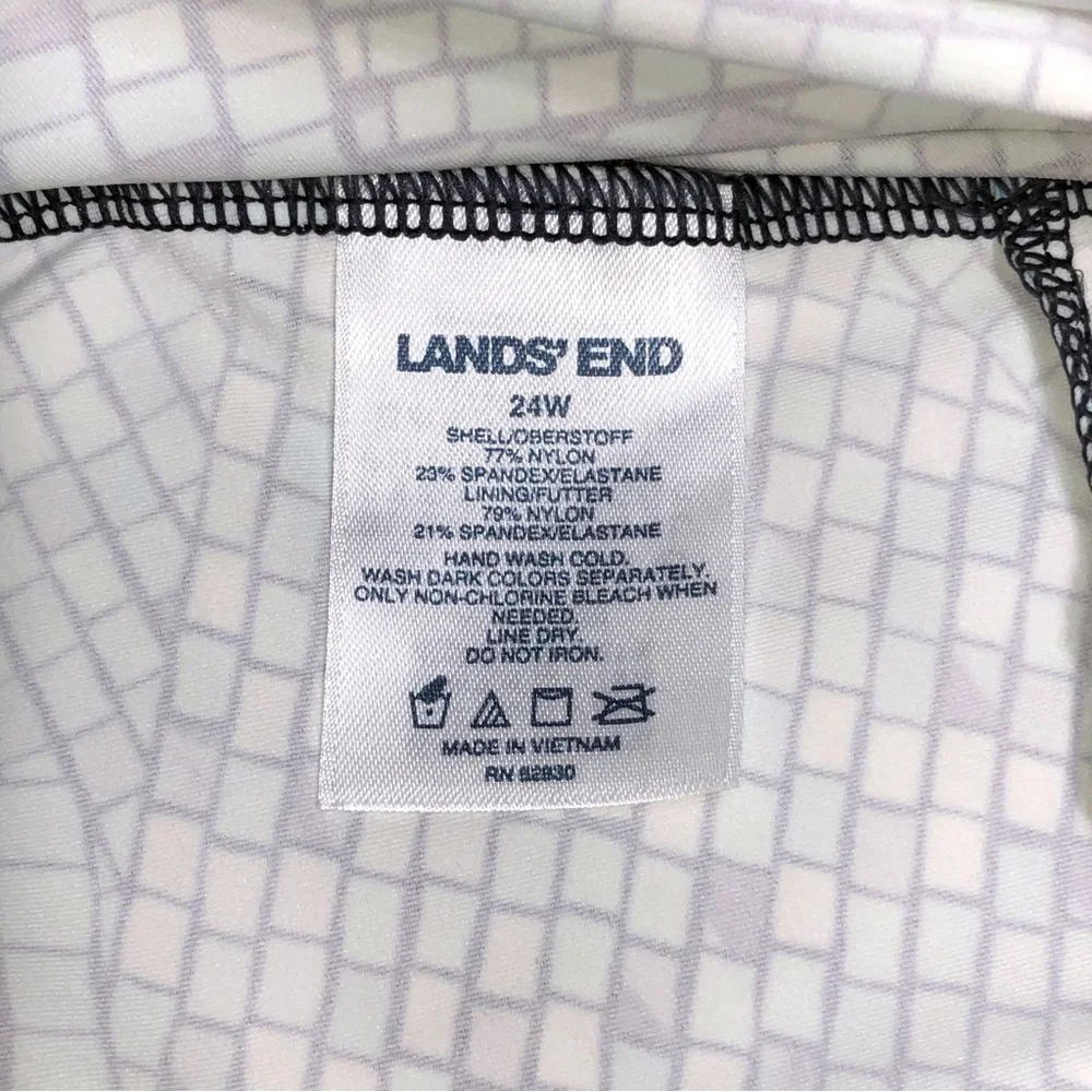 Lands' End Blue Mosaic Square-Neck Underwire Tankini Swimsuit Top Size 24W